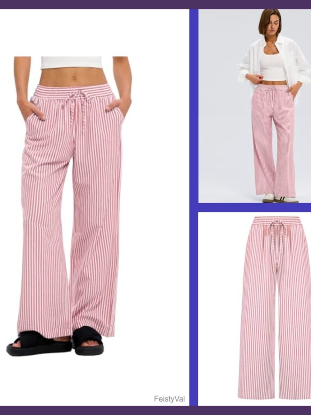 Striped Gingham Pajama Lounge Pants Wide Leg Drawstring Women